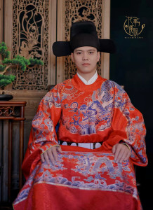 汉服男婚服出租【控弦司】大红如意飞鱼服妆花织锦织金圆领袍