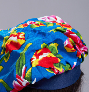 新品发售 纯棉花布帽子 蓝底花布头巾帽子 女士服务员帽7332511