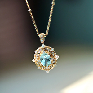 人鱼之泪 天然纯净体海蓝宝18k金钻石珍珠项链锁骨链吊坠轻奢时尚