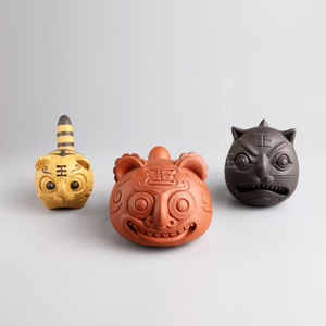 茗泉山庄 宜兴 张爱成 舞狮人 虎虎生威 3只装 小老虎 紫砂茶宠