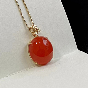 保山冰红吊坠天然南红玛瑙项链圆珠锁骨链蛋面挂坠红色宝石18k金