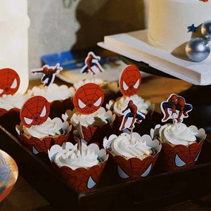 男孩生日甜品台布置漫威主题蜘蛛侠蛋糕装饰摆件经典美国队长围边