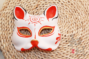 狐狸面具和风手绘日式玉面妖狐猫头饰cosplay道具
