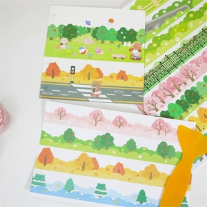 异型韩国ins树林森林街道草丛栅栏造景和纸胶带DIY手帐素材装饰贴