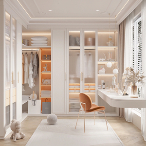 贝兰德法式衣柜整体卧室开放式衣柜步入式衣帽间带梳妆台一体衣橱