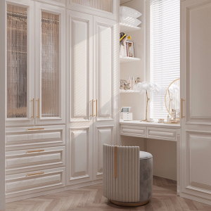 法式轻奢衣柜家用卧室走入式平开门衣橱全屋衣帽间整体梳妆台定制