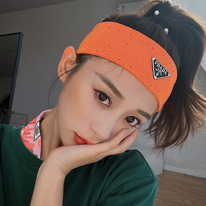 倒三角标发带女ins网红潮流运动头巾韩版街舞宽边针织头带男百搭