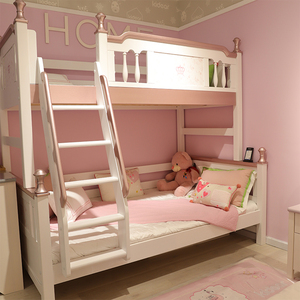 启智家具 田园风儿童实木双层上下床 多功能高低床省空间安全环保