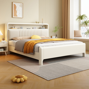 奶油风实木床白色1.8米现代简约轻奢床主卧1.5m软包双人床储物床
