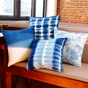 新款植物蓝染竹节麻亚麻抱枕睡觉靠垫套枕头椅子床头沙发靠背腰枕