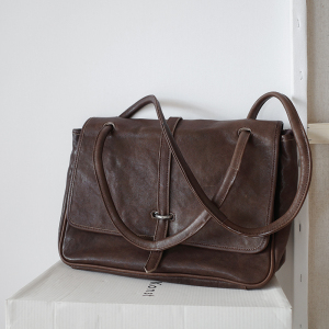 满橙复古头层牛皮公文包女单肩手提包邮差包日韩休闲斜挎包腋下包