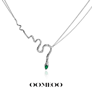 OOMEOO/欲望森林 原创设计斯莱特林绿色锆石项链冷淡风蛇形锁骨链