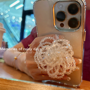 网红同款适用iPhone14ProMax手机壳15气质女款苹果13透明水晶花朵支架12Pro全包边软胶11保护套韩国小众创意