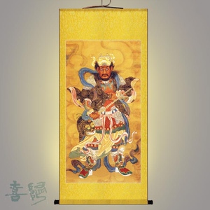 武财神黑虎赵公明画像 非高清明代古画赵元帅神像挂画 绢布卷轴画