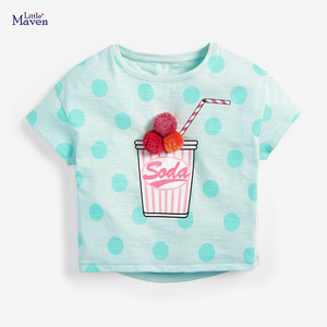 儿童T恤女童纯棉波点冰淇淋贴布夏季新款半袖上衣宝宝休闲打底衫