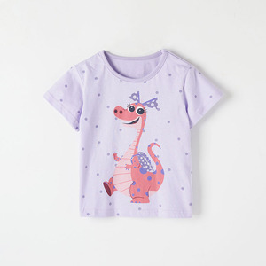 女童纯棉短袖T恤紫色恐龙上衣宝宝洋气3岁童装夏季洋气半袖6可爱