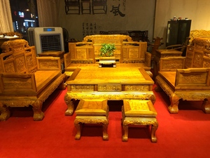 金丝楠木云龙纹宝座沙发八件套明清古典实木沙发组合客厅办公沙发