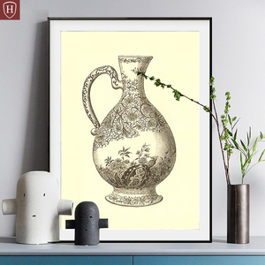 美式花瓶写真装饰画古董素描古典静物挂画办公室书房卧室玄关餐厅