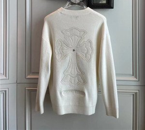 潮牌 克罗心 贴皮绣重叠十字架休闲男女宽松百搭针织圆领毛衣外套