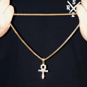 轻奢小众款潮流复古闪钻安可十字架项链男女嘻哈饰品 ankh cros