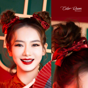 戚薇同款红色蝴蝶结头饰双丸子头发饰国潮发卡发夹网红2021年新款