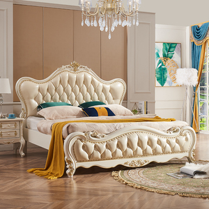 全实木床欧式风格1.8米双人床主卧法式床奢华真皮大床雕花公主床