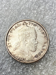 1897/98年埃塞俄比亚1格西狮子左扛旗小银币 流通好品相 银币收藏