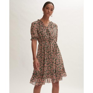 jigsaw英国代购春夏女装 甜美碎花v领泡泡短袖荷叶边连衣裙特价