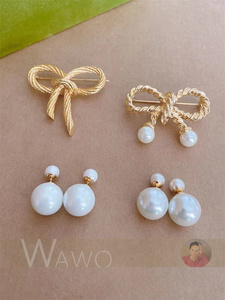 【WAWO】欧美外贸原单轻奢饰品 Vintage电镀18K真金珍珠 胸针耳钉