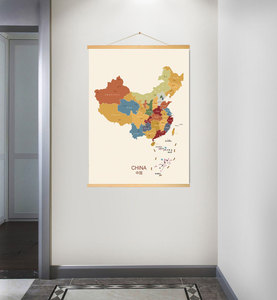 2024新版地图实木挂轴中国世界书房办公室餐厅教室走廊墙画装饰画