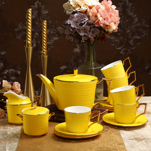 欧尚新工艺色釉高档欧式骨瓷咖啡具茶具套装手工浮雕花纹杯碟