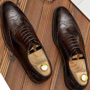 男皮鞋真皮英伦尖头正装牛皮木底布洛克雕花男鞋透气皮底鞋步洛克