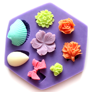 妮可硅胶模具 迷你玫瑰贝壳蝴蝶结组合 巧克力模具 软陶粘土模具