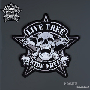 自由手骨骷髅哈雷刺绣布标骑士皮衣马甲个性徽章diy手缝30.5*29cm