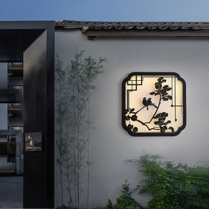 新中式庭院装饰方形室外园林太阳能别墅背景外墙造景防水景观壁灯