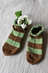 羊毛毛的细铺 咖绿条纹短袜子毛毛虫棉袜