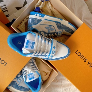 路易威登 lv trainer低帮魔术贴时尚板鞋 蓝白 43码 正品新品