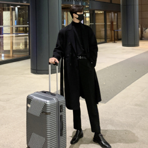 碧舍2022年新款毛呢大衣男韩版潮流宽松韩国欧巴英伦风过膝外套