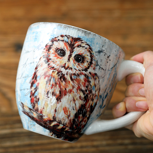 可爱猫头鹰少女心陶瓷水杯手绘创意家用大肚牛奶杯茶杯早餐办公室