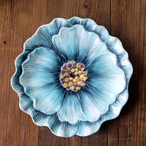 外贸3D立体浮雕陶瓷欧式田园创意家用美式装饰盘挂盘子花朵碗饭碗