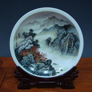 景德镇陶瓷盘子名家秋生手绘山水春夏秋冬瓷盘坐盘装饰画看盘摆件