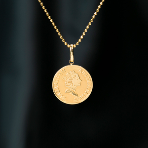 恒蕴叶子14k金伊丽莎白女王二世浮雕金币锁骨链吊坠二代潮项链坠