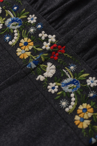 日本古着vintage 森系少女墨西哥手工刺绣花柄小翻领羊毛呢连衣裙