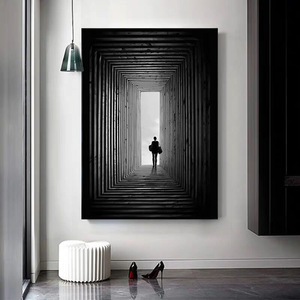 黑白抽象工业风背影窗户餐厅饭厅背景墙壁挂画装饰轻奢北欧三联画