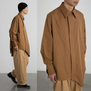 cryingcentre 橘棕色不规则流线型下摆极简长衬衫 哭喊中心