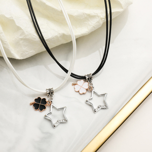 日韩学生四叶草项链一对女 简约森系闺蜜钥匙和锁双层锁骨链吊坠