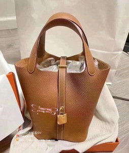 hermes/爱马仕 picotin菜篮子水桶包 金棕金刚色手拎包手提包