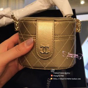 现货 chanel/香奈儿  金色金黄色链条金扣双c盒子包 镜子化妆包