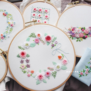 花环刺绣欧式diy立体绣花草材料包 初学送教学视频手工礼物水溶布