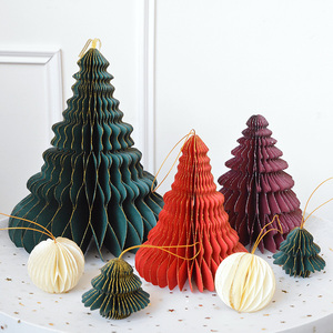 SwanLace圣诞节橱窗装饰蜂窝折纸彩色圣诞树造型灯笼挂饰挂件摆件